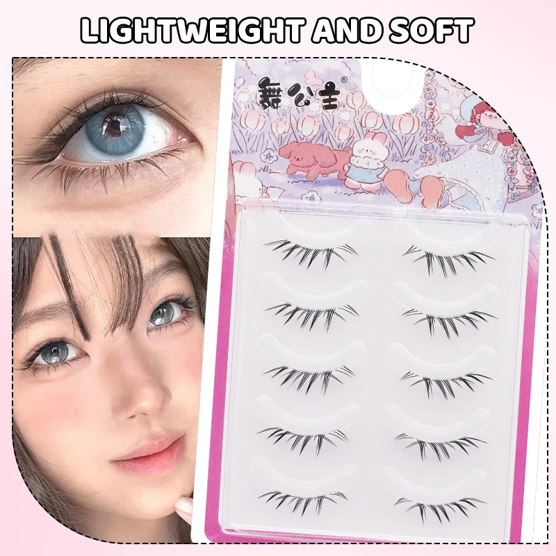 DINGSEN 5 pares de pestañas postizas de aspecto Natural Anime coreano japonés asiático Cosplay ojos de dibujos animados Manga pestañas 3D pestañas naturales