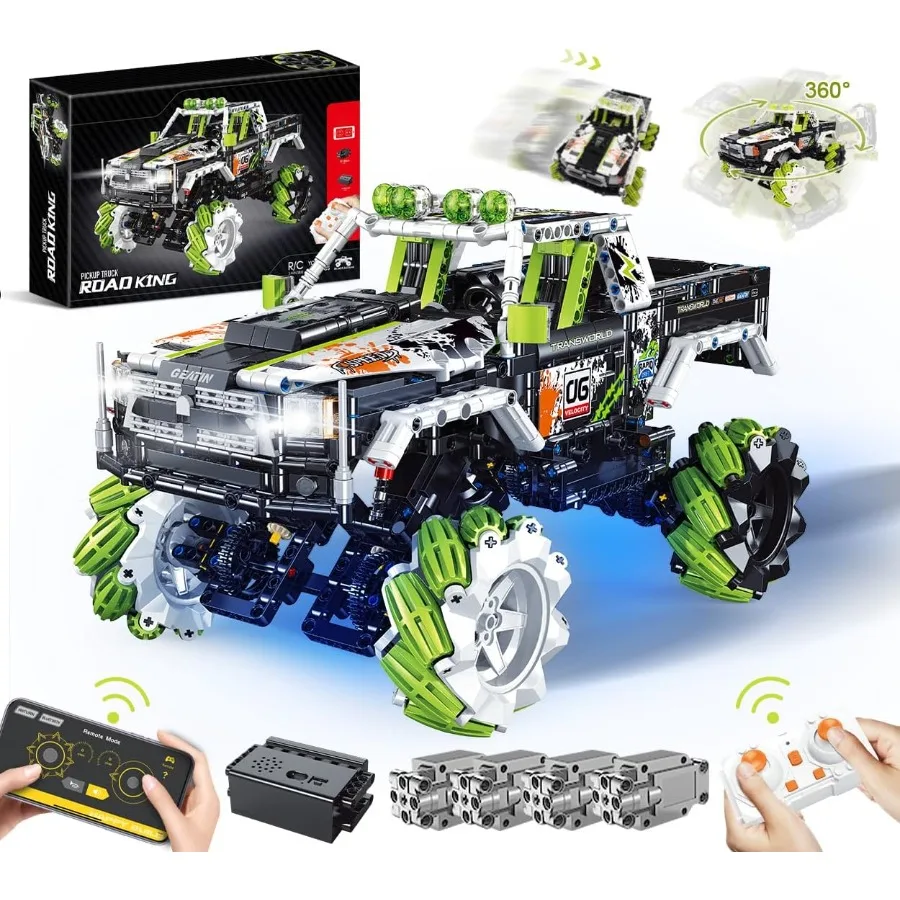 

1550PCS OffRoad Pickup Truck Building Kit with Remote Control for Adults and STEM Engineering Toy Set for Boys and Men Interact