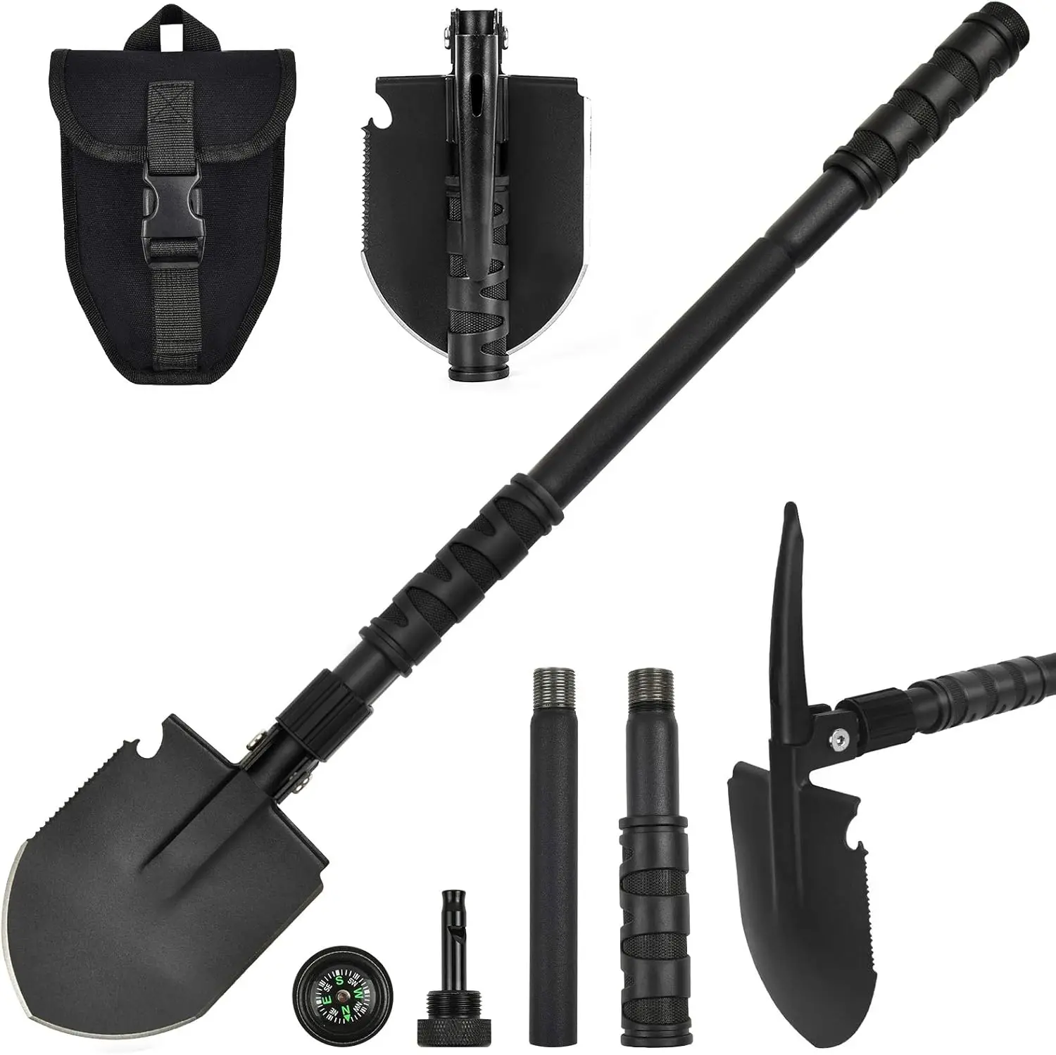 

Folding Shovel (24.21''), Survival E-Tool w/ Pickaxe, Portable, for Outdoors.