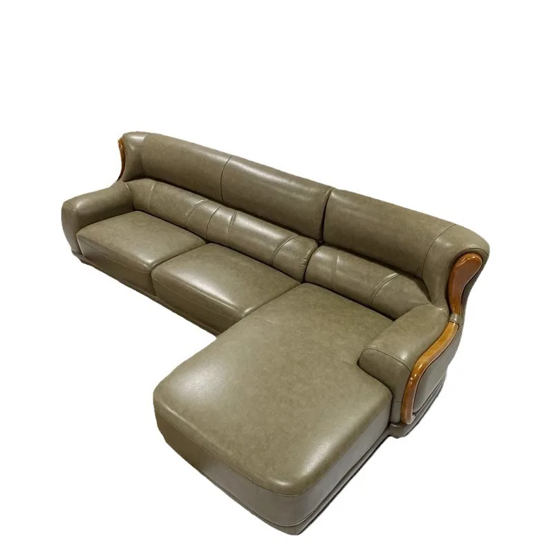 

Nordic leather sofa Italian corner first layer cowhide living room small apartment modern simple new Chinese solid wood combinat