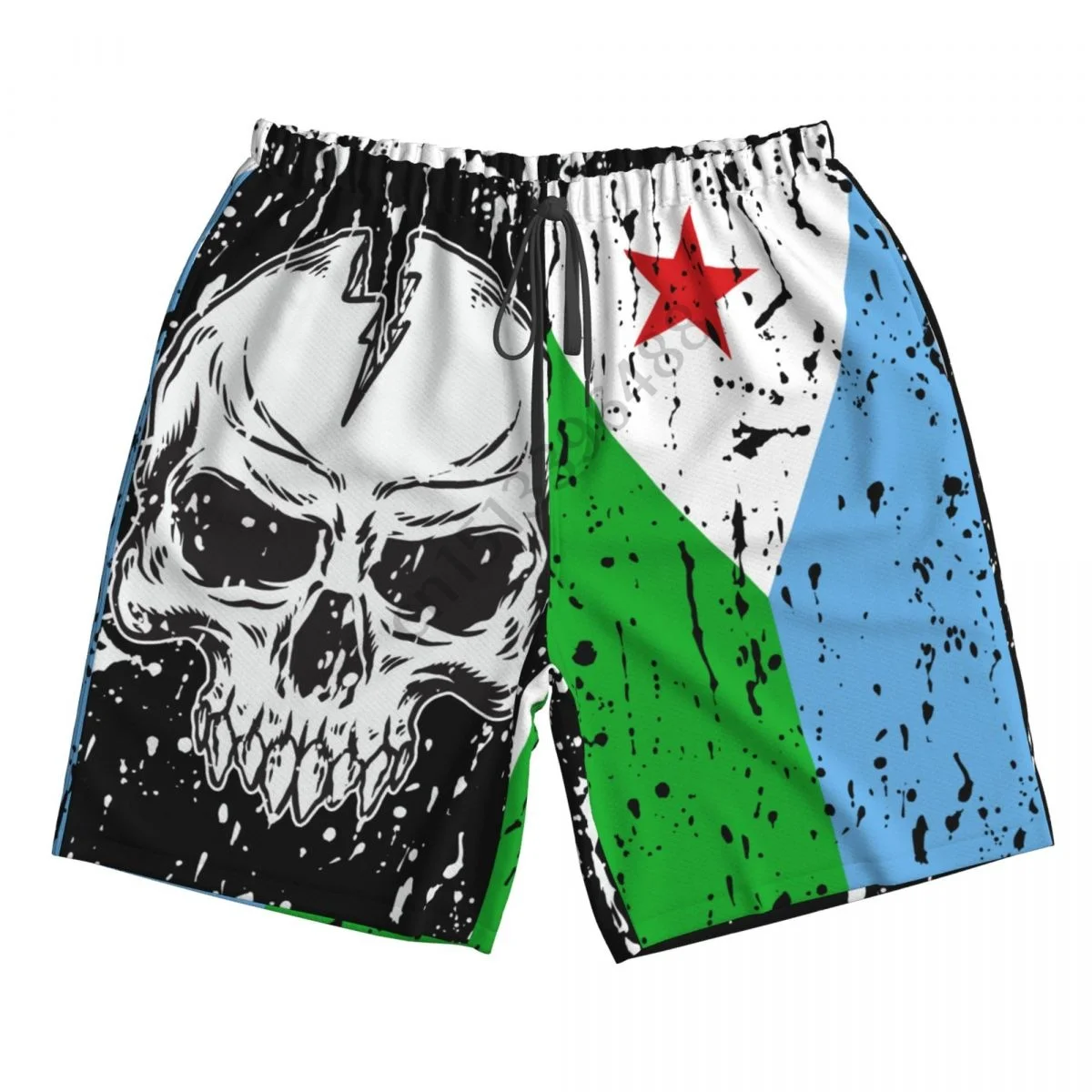 Malha impressa 3D dos homens forro praia bordo shorts com bolsos, Swimtrunks novidade, bandeira Mali, crânio vintage, secagem rápida