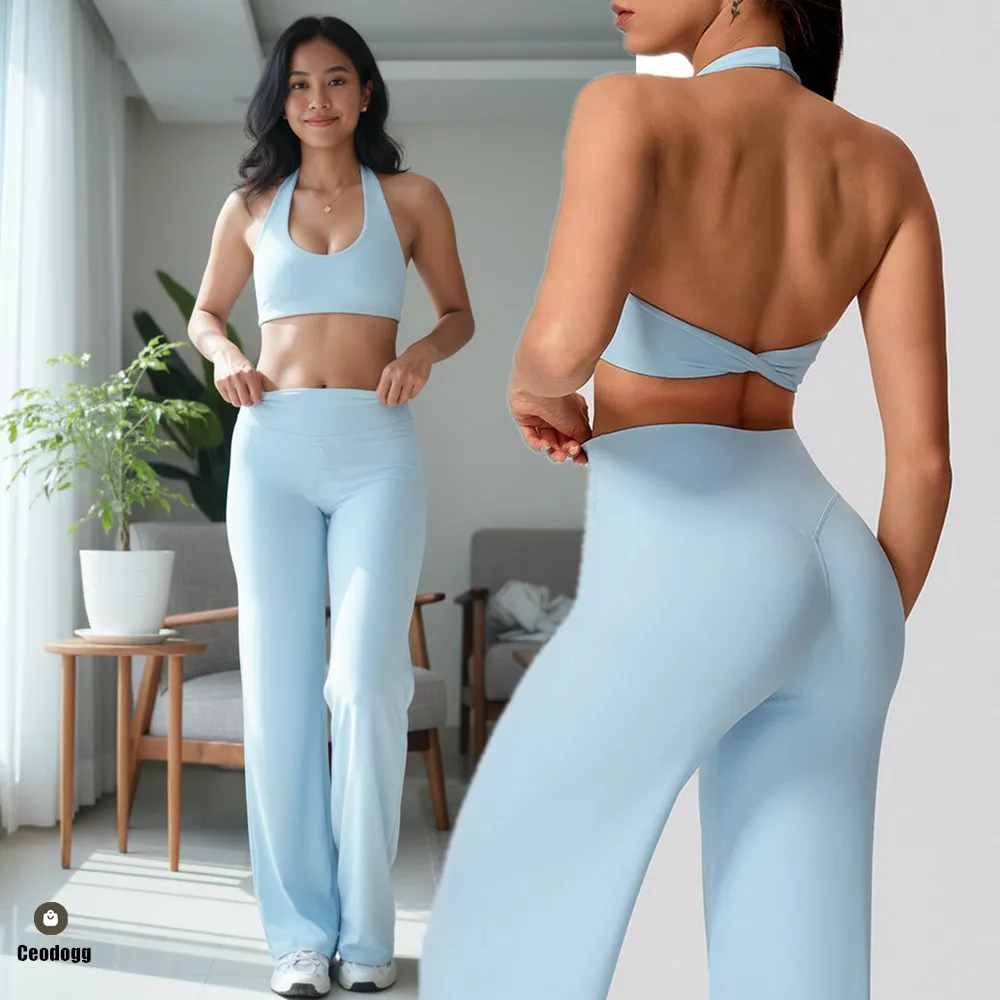 Women's Halter Neck Padded Sports Yoga Bra Shock Absorption Support Backless Top for Outdoor Running Gym Crop Top