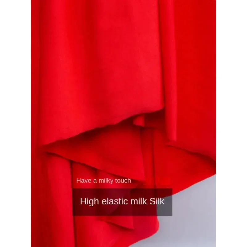 Elastane High Stretch Fabric Four-sided Stretch Knitted Milk Silk Fabric Red Solid Color Chair Cover Summer Skirt Garment