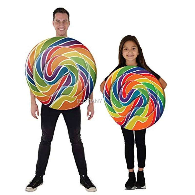 

2024 Children Adult Lollipop Costume Parent-child Unisex Rainbow Candy Fancy Dress Tunic Stage Party Lollipop Fruit Doll Outfit