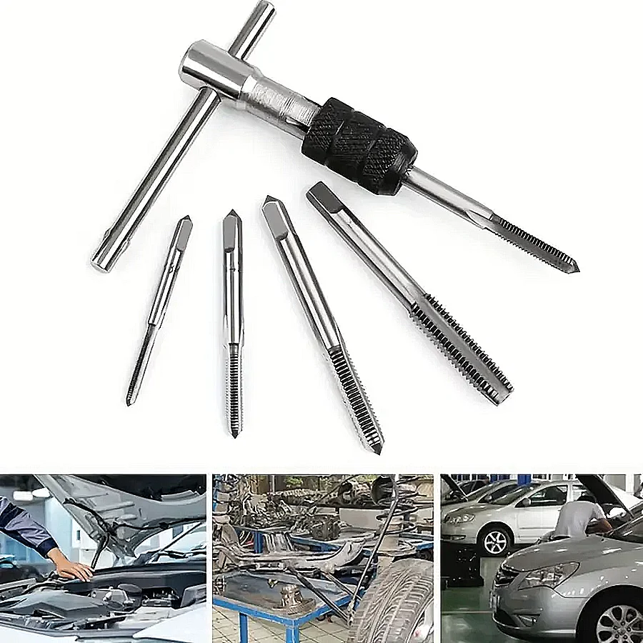 3-6mm T-shaped Tap Wrench 5pc Hand Tap M3-M8 Tapping Screwdriver Wrench Thread Tapping Hand Tool Set