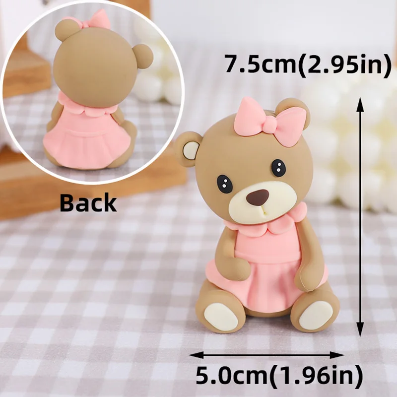 Niedlicher 3D brauner Bären-Kuchenaufsatz mit Schleife für Valentinstag, Geburtstag, Babyparty, Jungen, Mädchen, Jubiläum, Party, Kuchendekoration, Zubehör – Detail 9