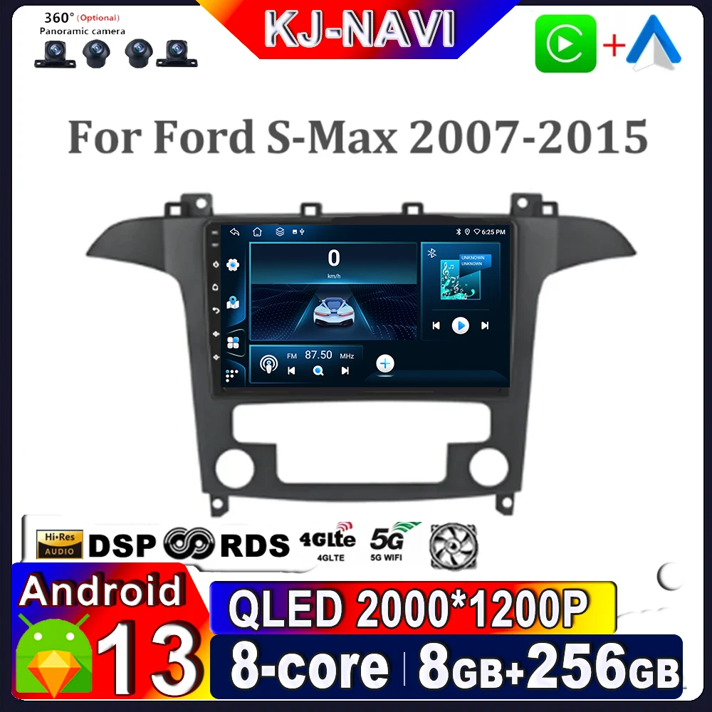 

For Ford S-Max 2007 - 2015 Android 13 Auto Radio Car Multimedia Player GPS Navigation Screen DSP Stereo 4G LET BT Carplay 2 din