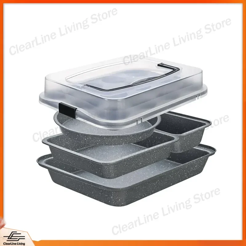 

6-Piece Cake Pan Set with Plastic Lid Carbon Steel Baking Pan for Cakes Cookies Cupcakes Muffins Brownies Dessert Making