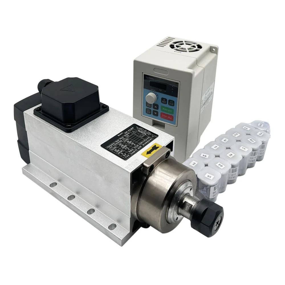 

High Speed Spindle Motor 2.2KW ER20 24000RPM Square with Flanged Air Cooled Spindle Motor Kit With 2.2KW Inverter ER20 Collets