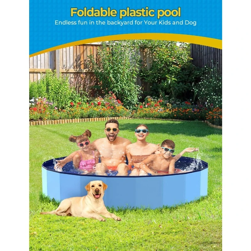 Pool for Dogs Cats and Kids Pet Puppy Bathing Tub Collapsible Jumbo Foldable Dog Pool, Hard Plastic Shell Portable Swimming