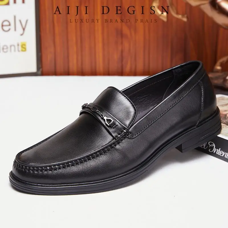 

Retro All Genuine Leather Men's Shoes Casual Cowhide Shoes Black Walking Brown Loafers Derby Shoes