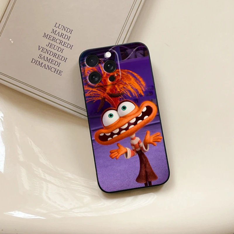 Disney Inside Out Emote Cute For Apple iPhone 16 15 14 13 12 11 XS XR X Pro Max Plus Mini Black Funda Phone Case