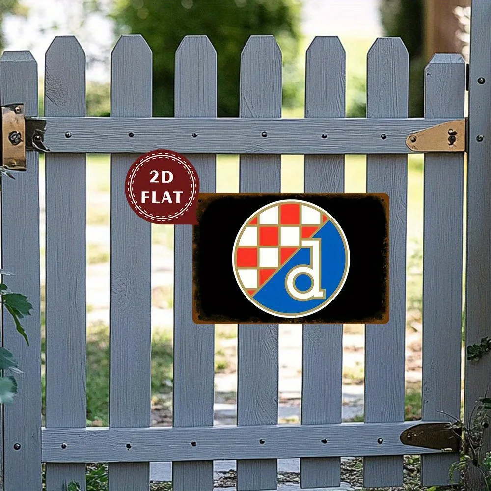 Vintage Croatia Football Team Metal Sign - Waterproof,Dustproof,  Artwork with Badge,Checkered Design, for Home Deco