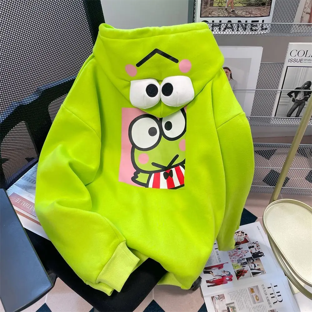 Fluorescent Green Hooded Sweater 2023 Autumn/Winter New Cute Frog Long Sleeve Loose Korean Top Coat