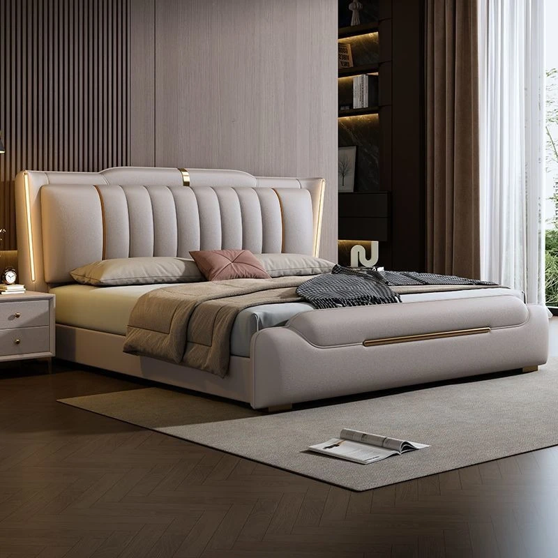 high-end atmosphere wedding bed household sensor light master bedroom double bed Modern Comfortable base de cama queen furniture