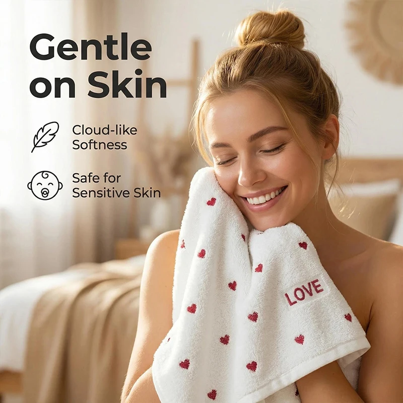 Soft & Absorbent Heart Embroidered Hand Towel, 1pc, for Bathing & Washing, Valentine's Day Gift, Bathroom Accessories