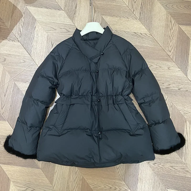 

Autumn/Winter European Women's Down Jacket Commuter Retro Splicing Mink Hair Jacket