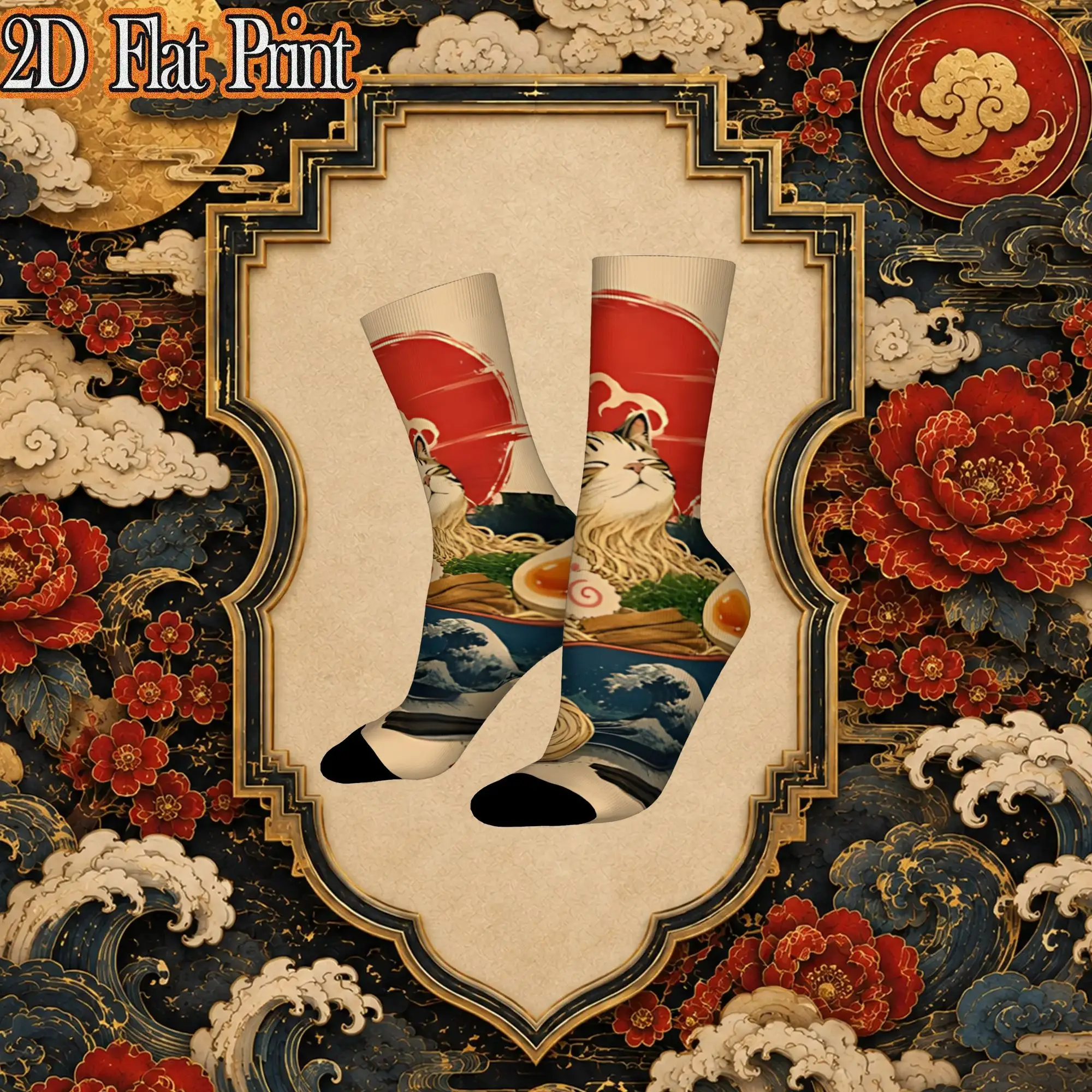 Japanese Ramen Cat Art Print Funny Men's compression Socks Unisex items Crew Sock Cycling socks
