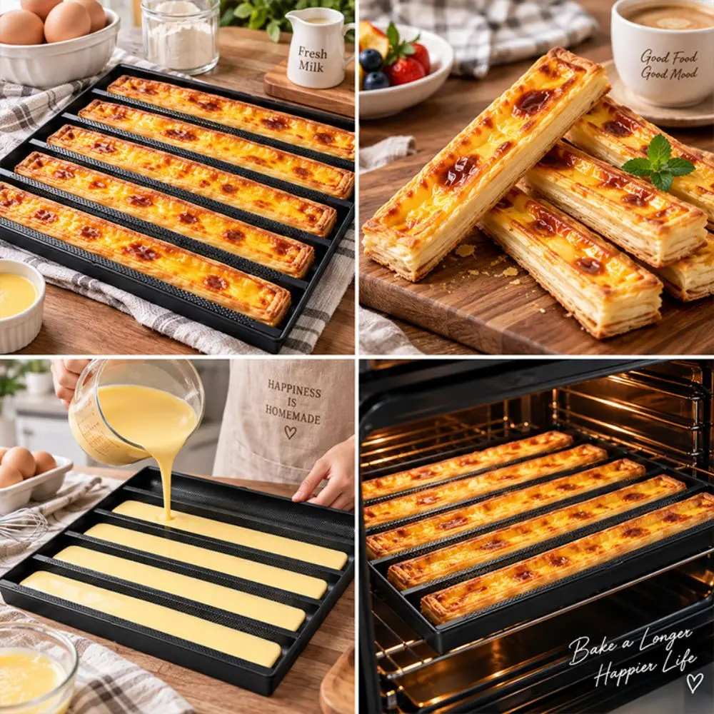 Durable Aluminum Alloy Long Egg Tarts Pan Non-Stick U Shaped Cake Mold Efficient Breathable Bread Baking Tray Home Bake
