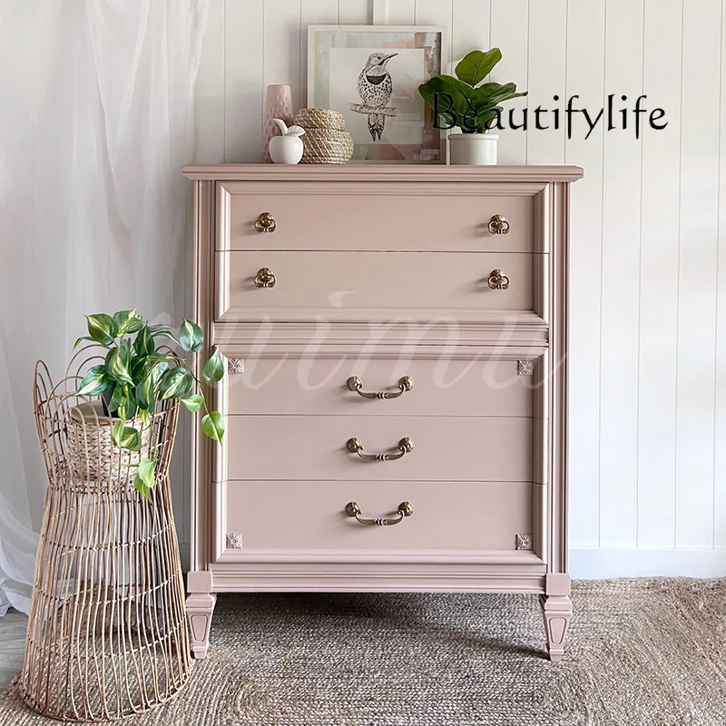 

French solid wood bedside clothing storage cabinet Nordic modern small apartment living room storage high bucket cabinet