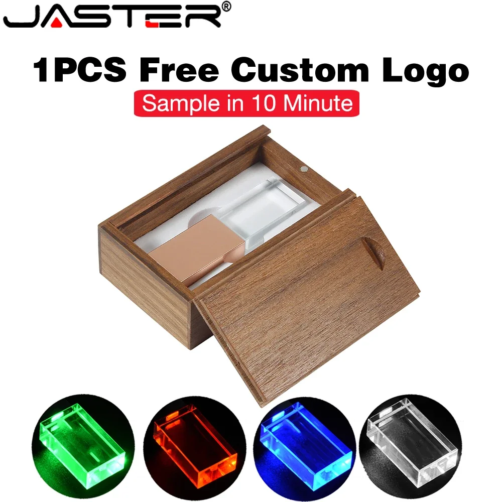 White LED USB Flash Drive 128GB Free 3D Laser Engraving Custom Logo Pen Drive 64GB Creative Gift Pendrive Wood Box Memory Stick