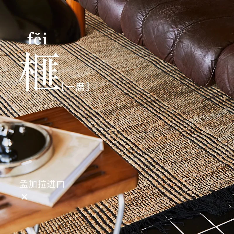 Indian jute handmade glue-free living room carpet, bedroom flat-woven modern simple Japanese medieval dirt-resistant