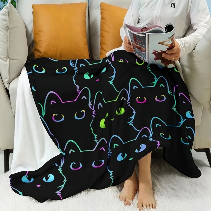 [Manta de franela de dibujos animados lindo] 1 manta de franela de gato negro de dibujos animados de otoño-Manta suave para