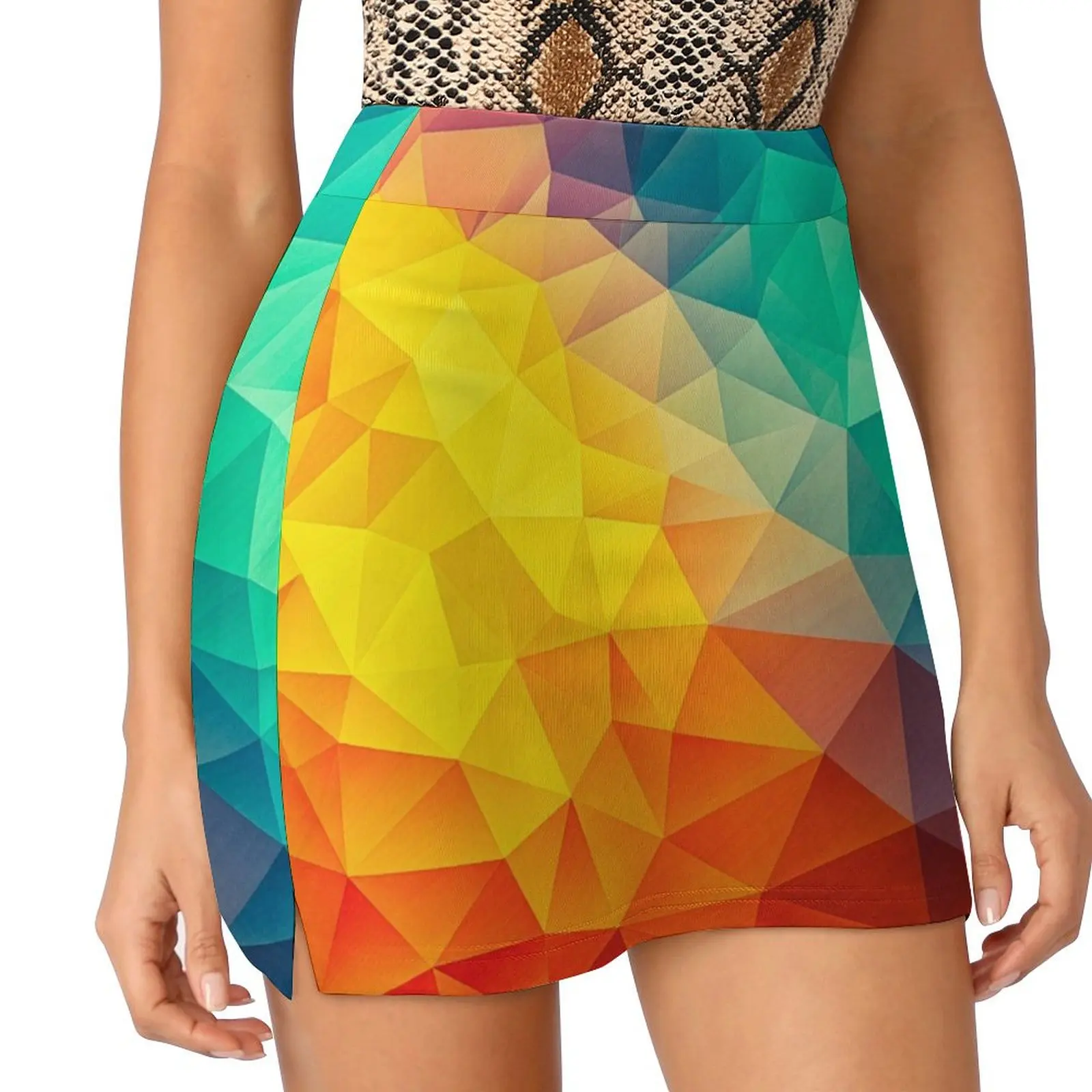 Abstract Multi Color Cubizm Painting Mini Skirt korean style Female clothing Women's clothing girls skirt