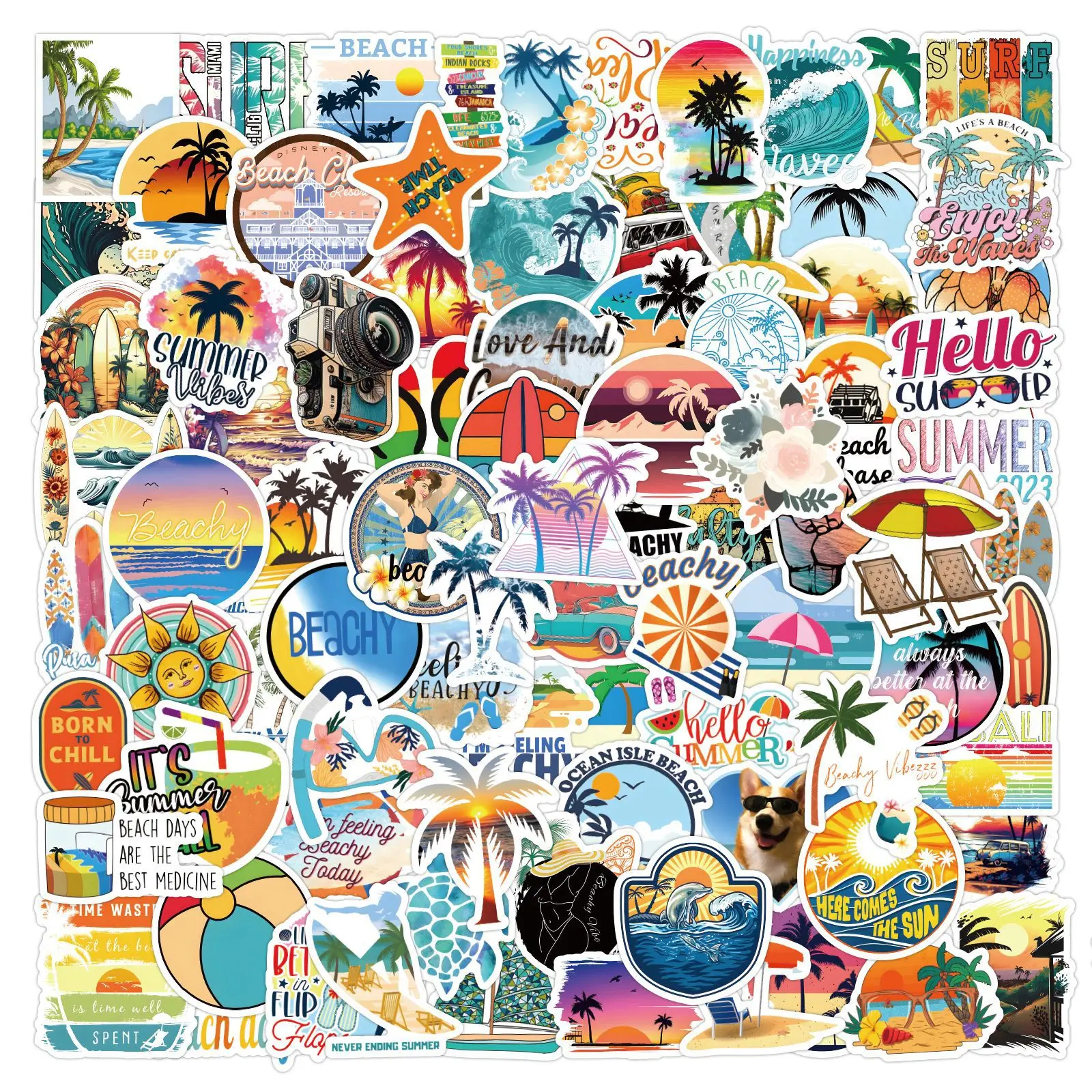 

10/60/120PCS Summer Coconut Tree Beach Ocean Doodle Decorative Mobile Shell Skateboard Helmet iPad Waterproof Sticker Kids Toy