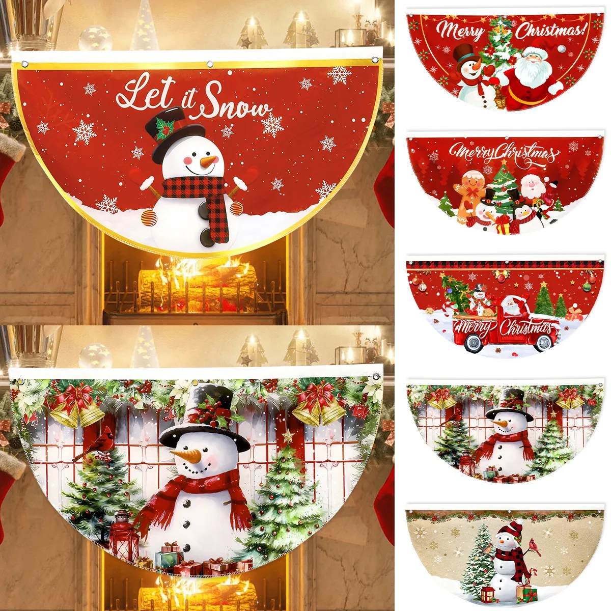 Christmas Fan-shaped Flag Banner Christmas Decoration for Home 2024 Christmas Ornament Xmas Navidad Noel Gift New Year 2025