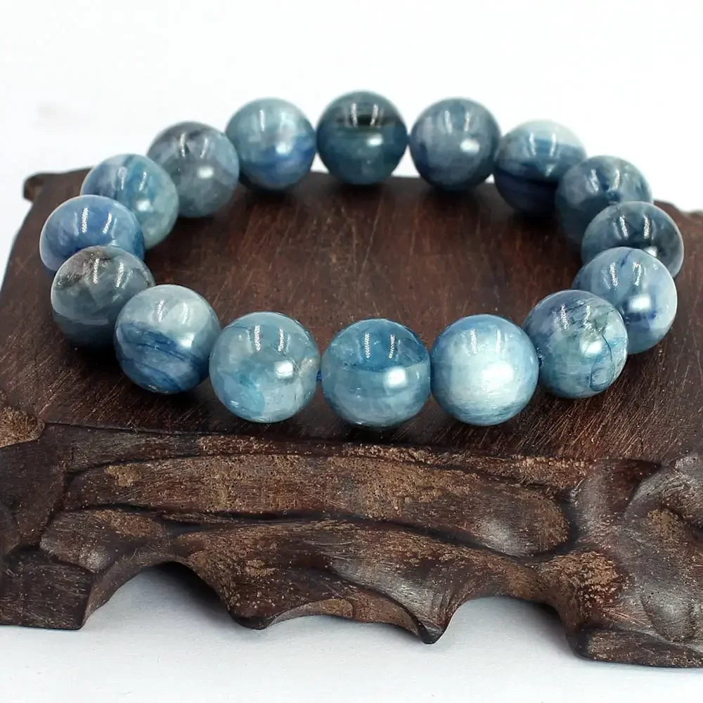 Christmas Gift 7 8 9 10 12 14 16mm Blue Natural Gems Stone Adjustable Kyanite Bracelet 7.5inch