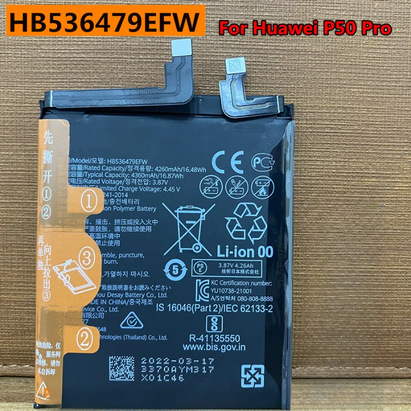 4360mAh HB536479EFW Original New Battery for Huawei P50 Pro JAD-AL50 JAD-AL60 Mobile Phone Batteries