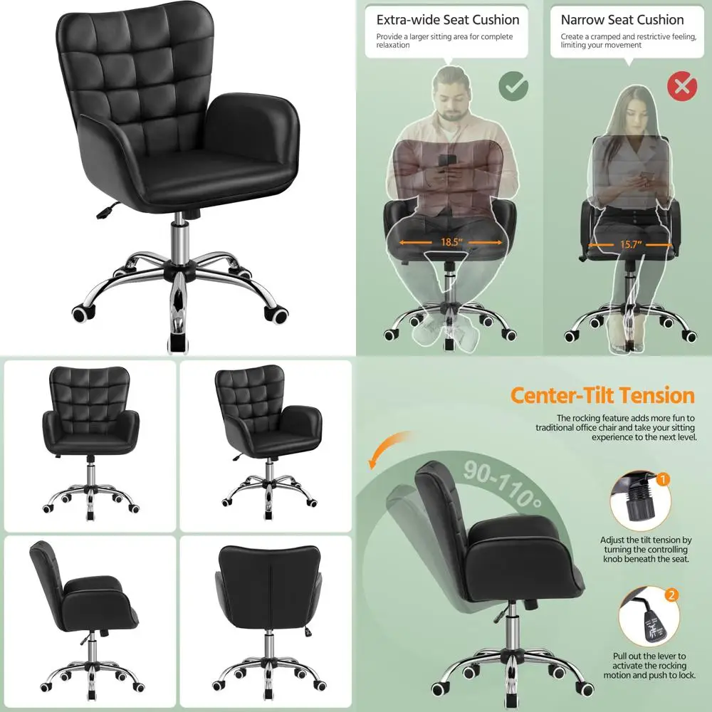 

Ergonomic Adjustable Faux Leather Office Chair with Wide Seat and Padded Armrests for Study and Bedroom