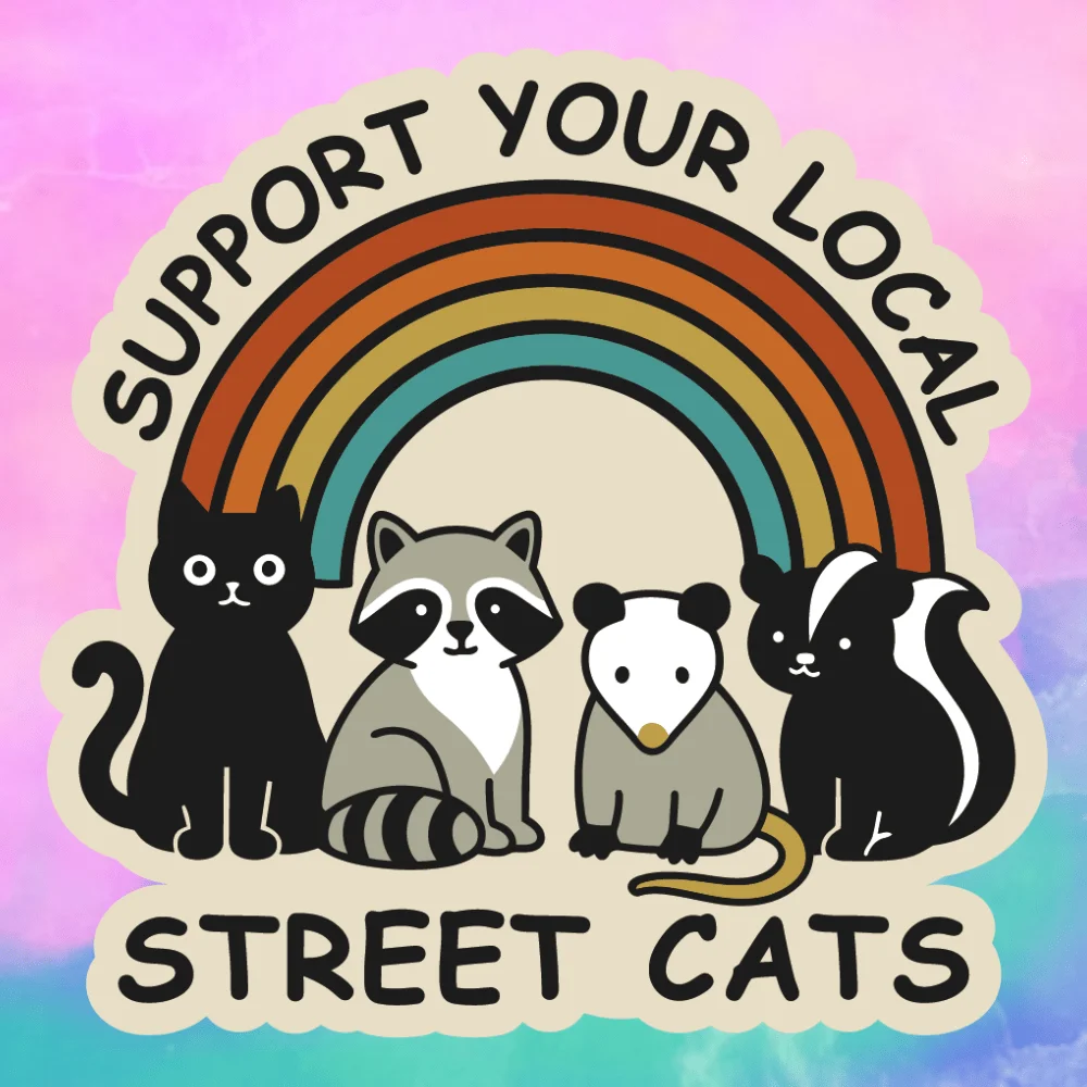 3pcs four animal street cats, friendly slogans for stray small animals, suitable for decorating laptops, water bottles, etc