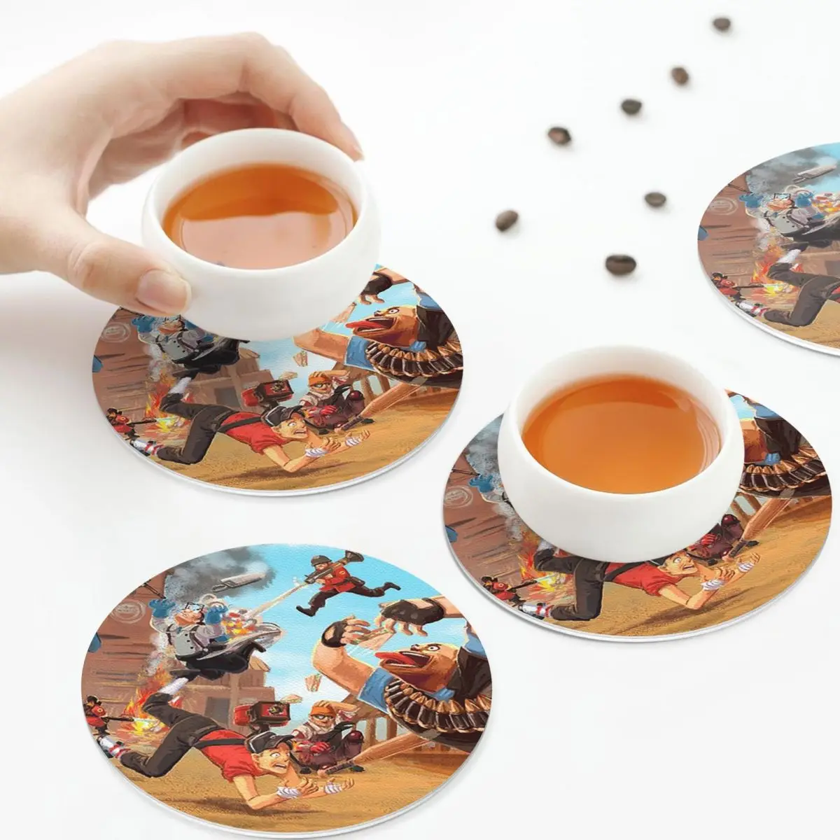 Team Fortress  Red Vs Blue Coasters Kitchen Placemats Waterproof Insulation Cup Coffee Mats  Decor Home Tableware Pads Set of 4