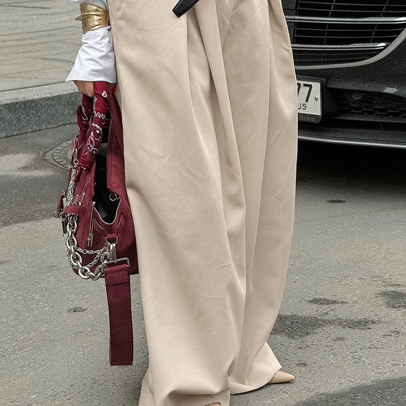 DGLUKE New In Wide Pants Woman 2024 High Waist Pleated Casual Pants Chic Khaki Palazzo Pants For women