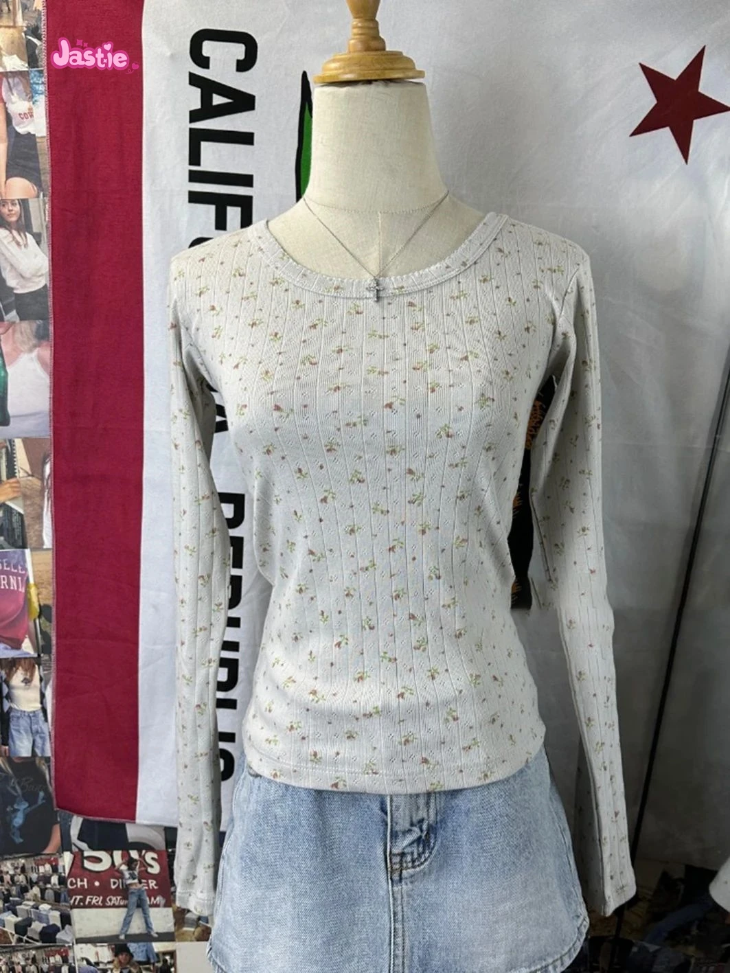 

Eyelet Sweet Floral Long Sleeve Women's T-shirt Round Neck Slim Tee Shirts Spring Cute Vintage Preppy Style Y2k Tshirt Tops 2024