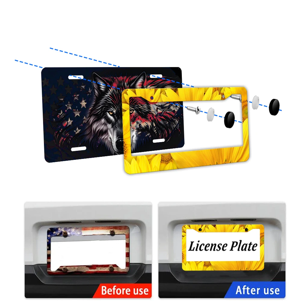 عباد الشمس الأصفر - ألومنيوم مطبوع 2 - إطار لوحة ترخيص مع مجموعة براغي: مبتكرة، ممتعة، هدية تزيين السيارة، 6 × 12 بوصة #3