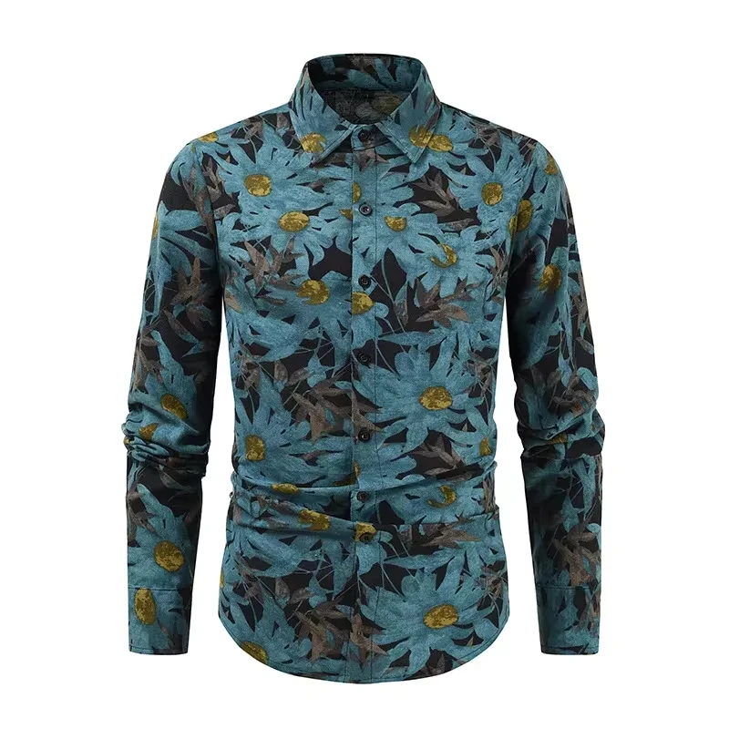 

Spring and Autumn 3D Luxury Fashion Retro Flower Pattern Printed Outdoor Street Clothing Men's Long Sleeve Shirt Top Coat