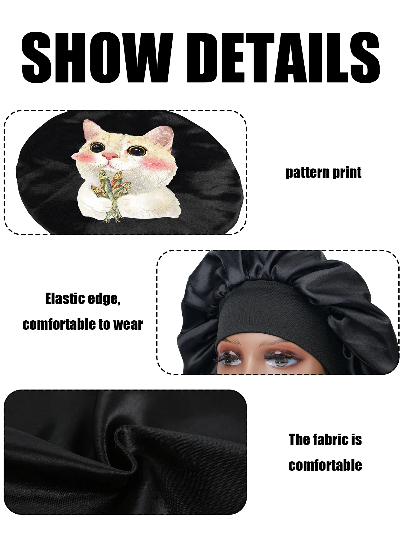 قبعة نوم لطيفة للجنسين مع طباعة خلفية، مادة ناعمة ومريحة للعناية اليومية وفكرة هدية عيد الميلاد للاستحمام #3