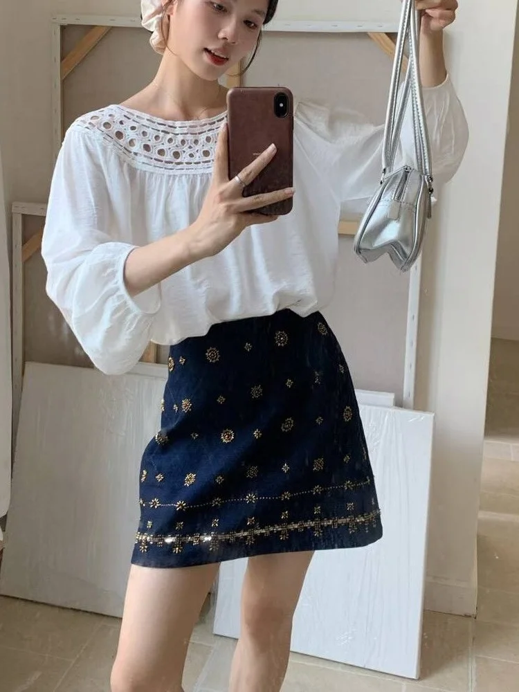 เสื้อผ้าผู้หญิงสไตล์เกาหลี แขนยาว ทรงหลวม ผ้าโพลีเอสเตอร์ ดีไซน์เว้าไหล่ แนวหวานเก๋ สำหรับงานแต่งงานหรือใส่ลำลอง