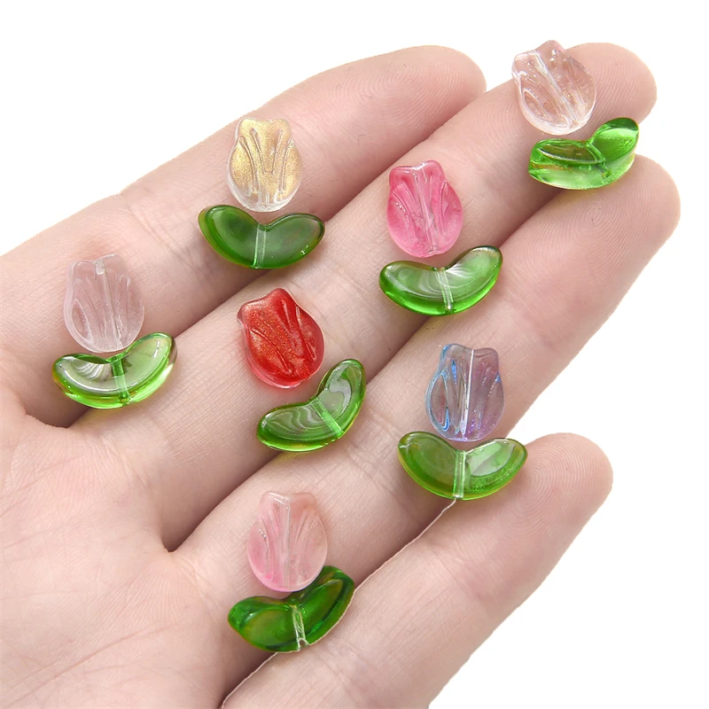 New 10/20Sets Handmade Glass Tulip Flower Beads Charm for Earring Bracelet Necklace DIY Jewelry Making Craft Colorful Beads