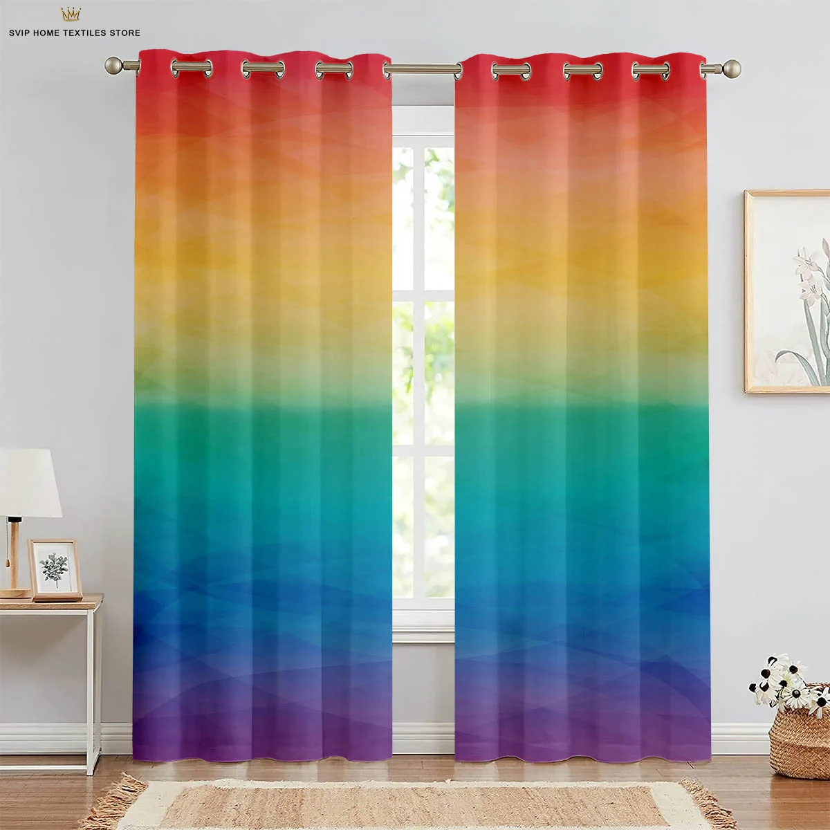 

Cartoon Star Print Curtains for Children's Room Decoration, Rainbow Color, Suitable for Kitchen, Bedroom, Balcony, Outdoor, 2Pcs