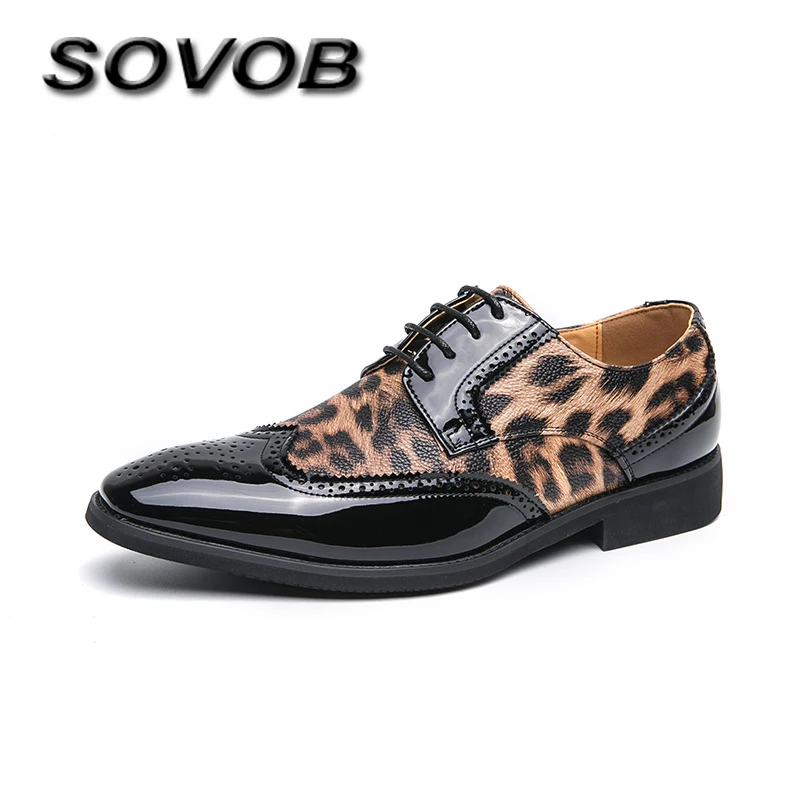 

Stylish Design Leopard Men Leather Shoes Large Size 38-48 Pointed-Toe Flat Chelsea Boots For Men Comfy Lace-up Social Shoe Man