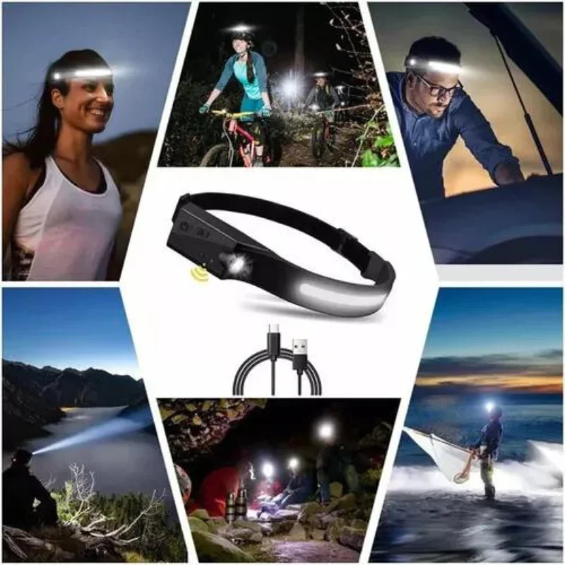 Smart Induction Rechargeable USB Charging Headlight LED Silicone Portable Strong Light Night Running Outdoor Lighting White