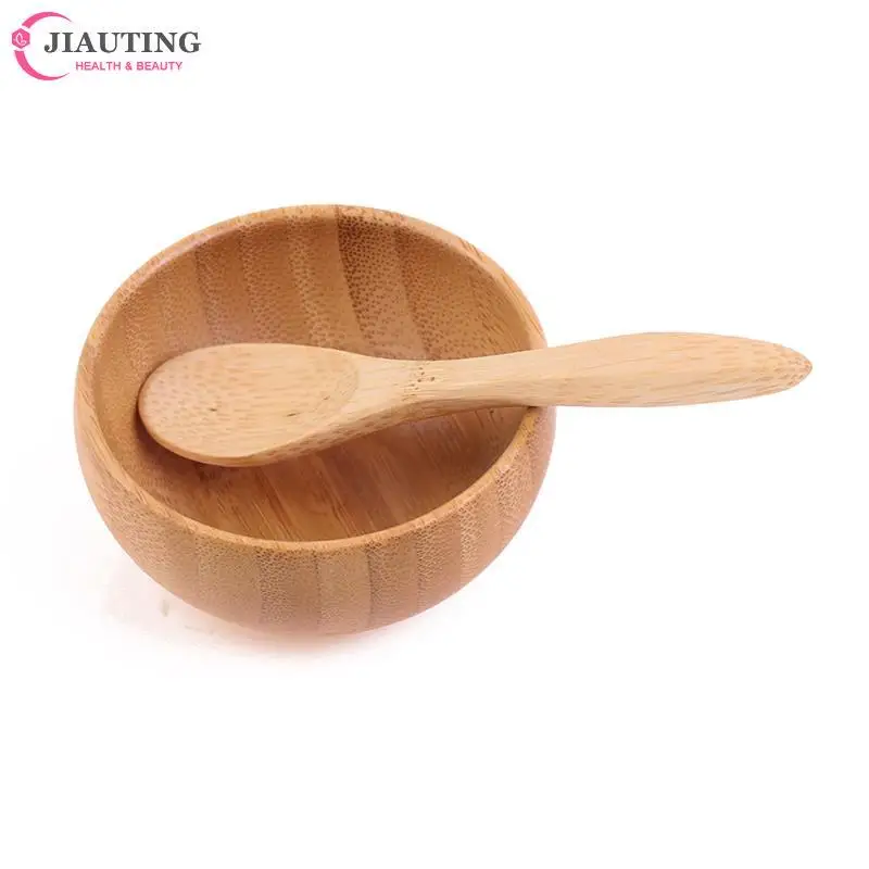 2Pcs/set Empty Bamboo Facial Mask Bowl With Spoon Cosmetic Wooden Mask Tools DIY Tableware Makeup Container Set