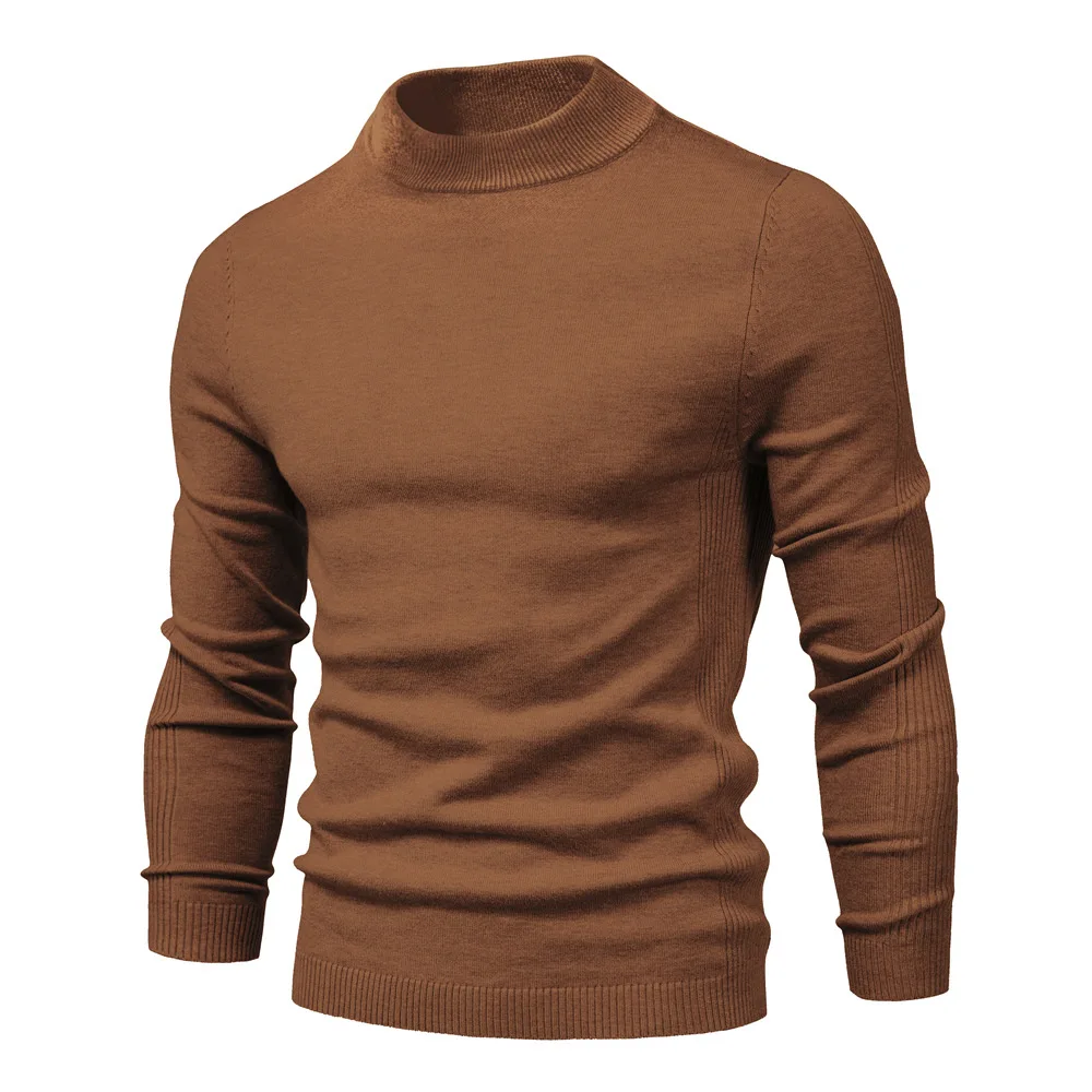 Autumn Winter Sweater for men Solid Color Bottoming pullovers Basic Sweater Round Neck half high collar Knitted Casual Sweater