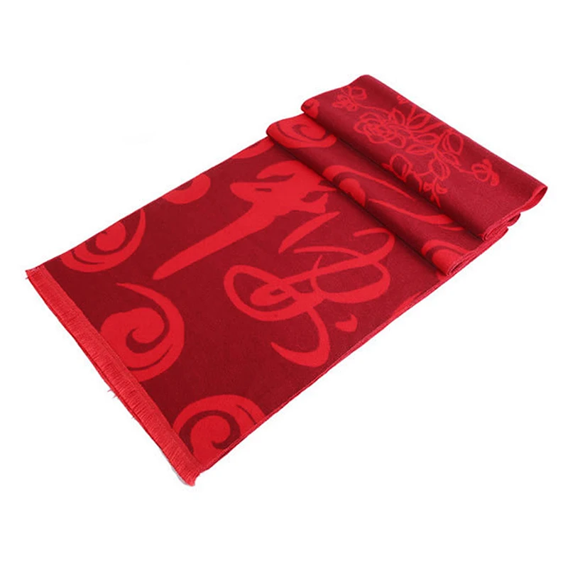 Chinese Red Imitation Slik Scarf For Men Women Winter Keep Warm Long Shawls Printed Fu Lucky Scarves 180*31cm