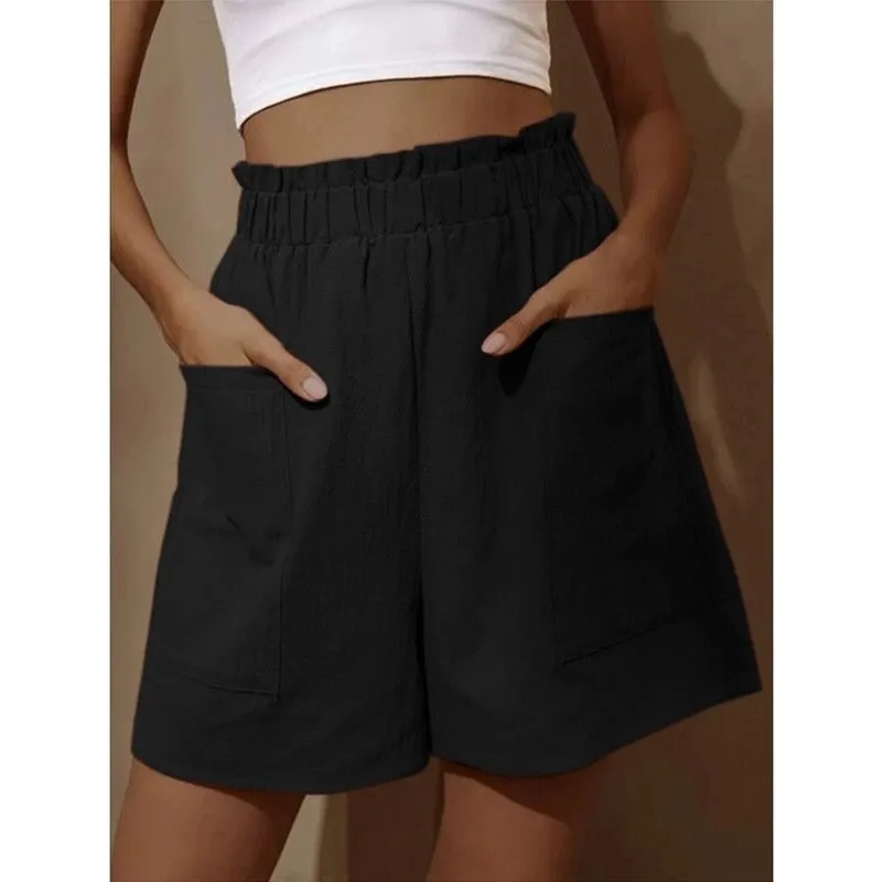 Wide Leg High Waist Pants Loose Fit with Sequin Detail Commuter Chic No Iron Finish Cropped Length Slight Stretch Women Shorts
