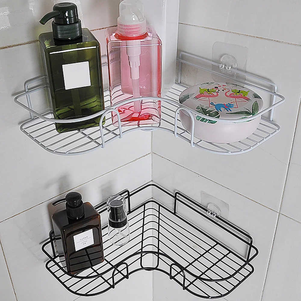 Wall-mounted Non-perforated Shelf Bathroom Tripod Toiletries Storage Rack Kitchen Condiment Bottle Storage Shelf